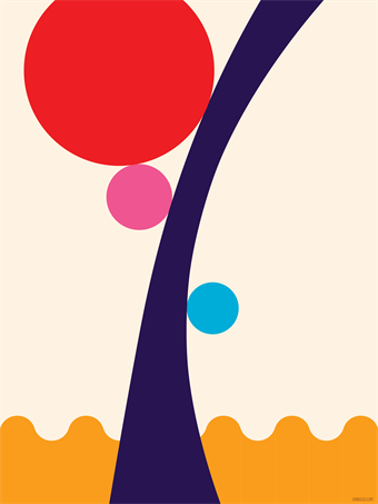 Abstract red tree on orange waves