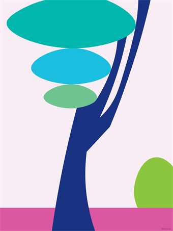 Abstract greenblue tree on violet horizon